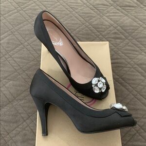 Sam & Libby Black Satin Heels with Jewel Detail size 8